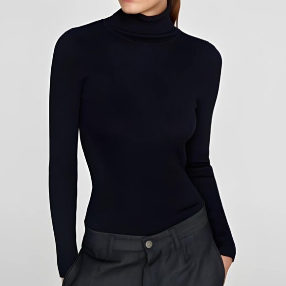 Zara Sweaters - Zara Black Fitted Ribbed Turtleneck Sweater Large - Classic & Sophisticated